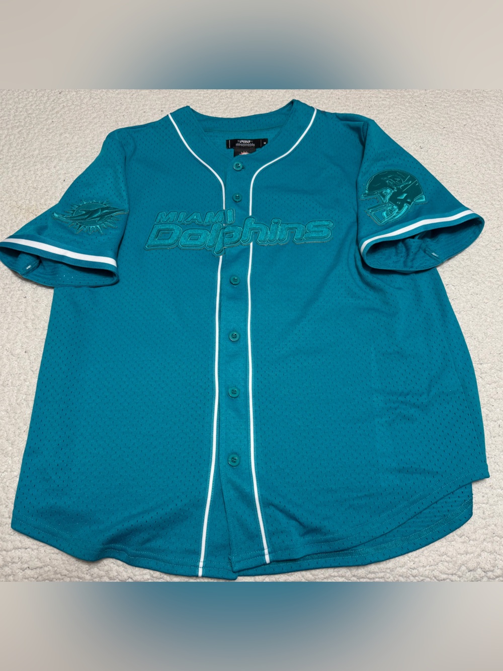 Men's Pro Standard Aqua Miami Dolphins Triple Tonal Mesh Button-Up Jersey Medium